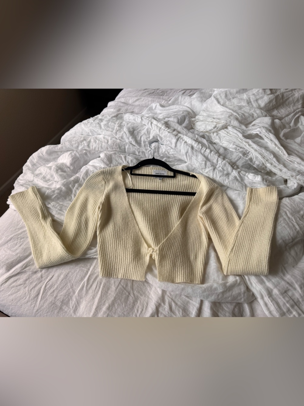 Skylar + Madison Cream Ribbed Tie-Front Cardigan